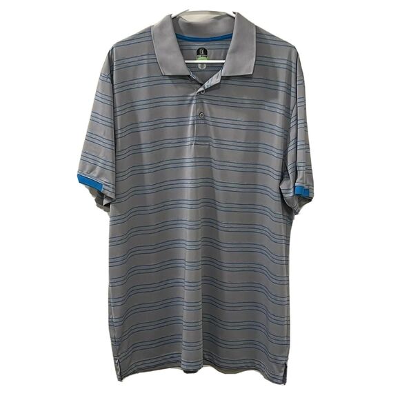 PGA Tour Mens Golf Athletic Fit Polo Shirt Size 2XL Gray Blue Striped Shirt - Picture 1 of 12